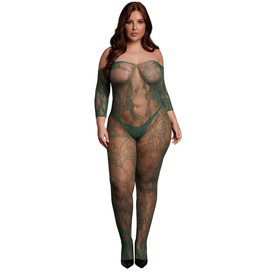 Le Désir Green Long Sleeve Bodystocking with Lace XL